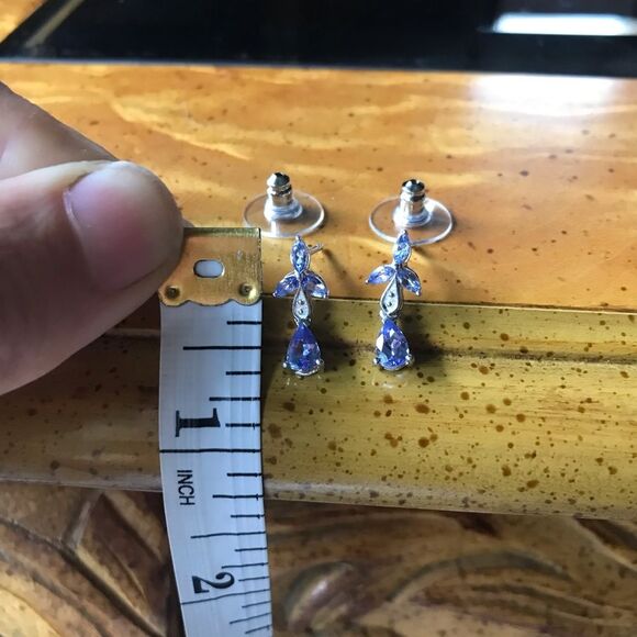 Natural Tanzanite Sterling Silver Dangle Earrings - Picture 2 of 5
